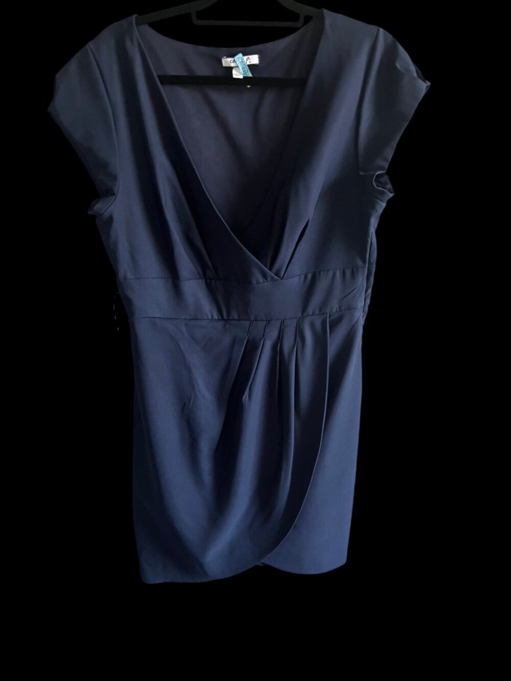 Corey P Navy Blue Dress Size 14 | Cap Sleeve Faux Wrap Career Dress
